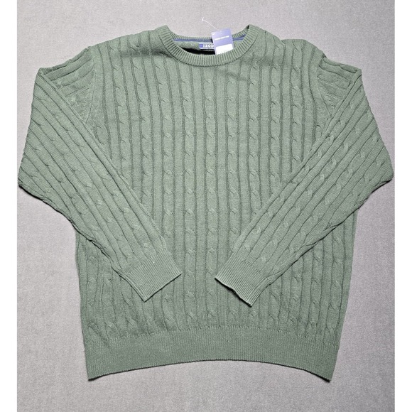 NWT IZOD Crew Neck Cable Knit Sweater Mens 2XL Forest Green Gables Long Sleeve‎ - Picture 1 of 7